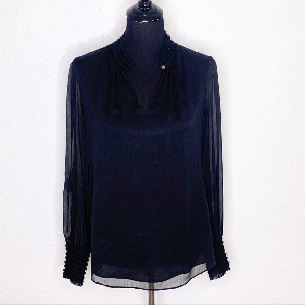 WHBM black sheer overlay ruffle collar cuffs top size 4